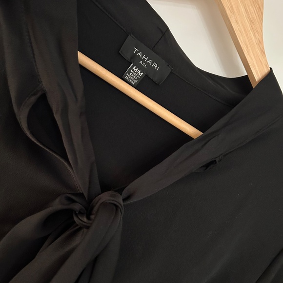 Black Satin-finish Blouse with Bow - Size Medium - New - Never Worn - Picture 3 of 4